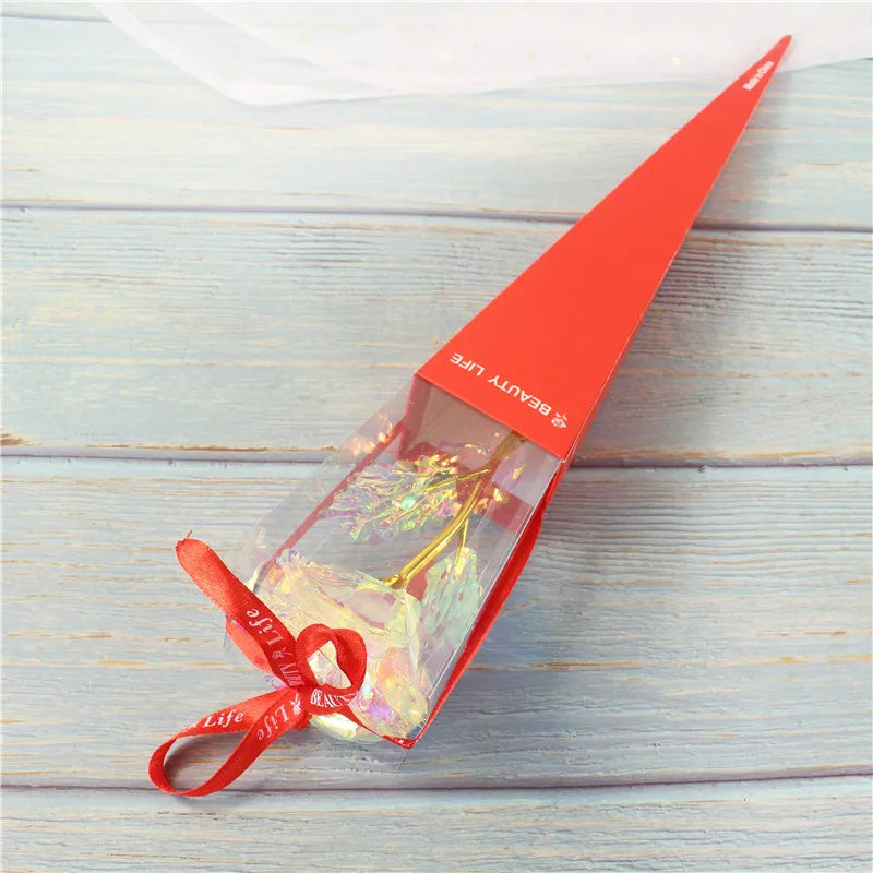 Rose éternelle galaxie colorée fleurs artificielles 24K feuille d'or fleur amour Base boîte évasée pour petite amie cadeau de saint valentin