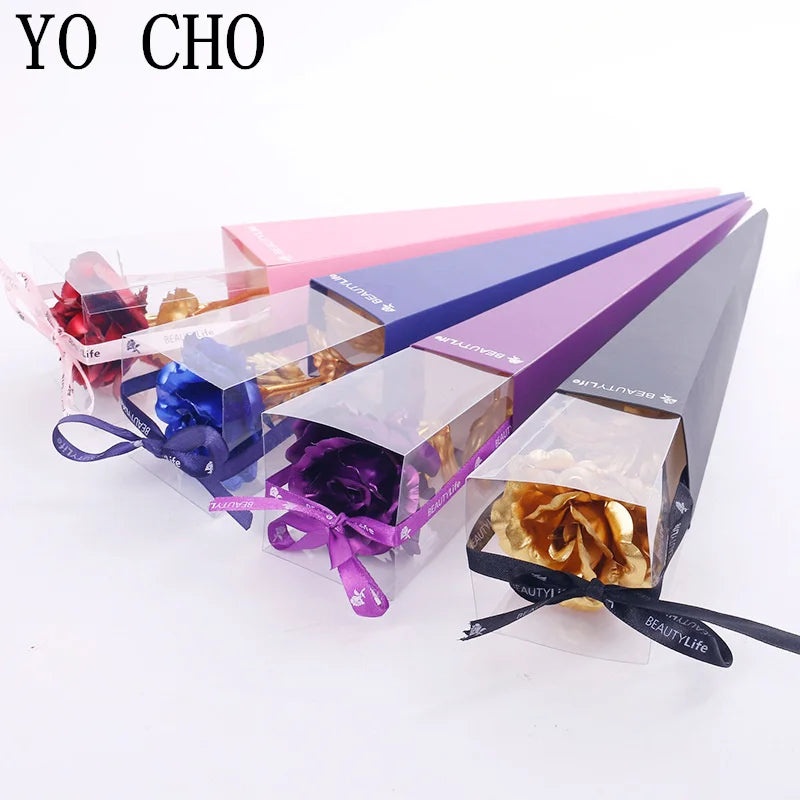 Rose éternelle galaxie colorée fleurs artificielles 24K feuille d'or fleur amour Base boîte évasée pour petite amie cadeau de saint valentin