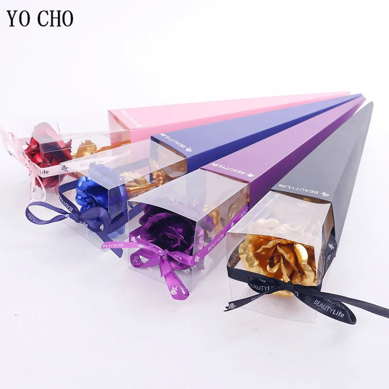 Rose éternelle galaxie colorée fleurs artificielles 24K feuille d'or fleur amour Base boîte évasée pour petite amie cadeau de saint valentin