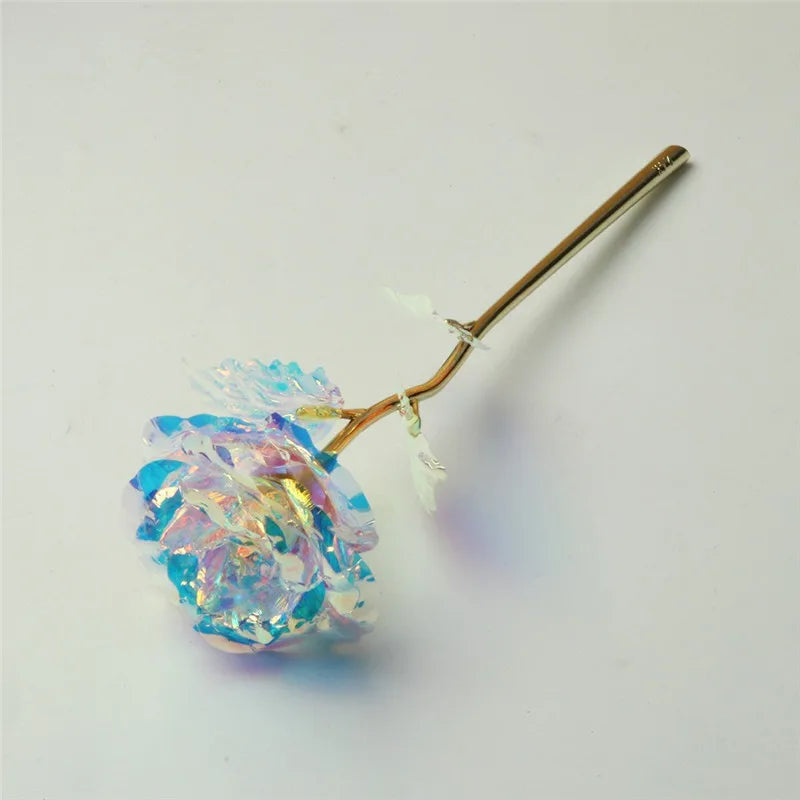 Rose éternelle galaxie colorée fleurs artificielles 24K feuille d'or fleur amour Base boîte évasée pour petite amie cadeau de saint valentin