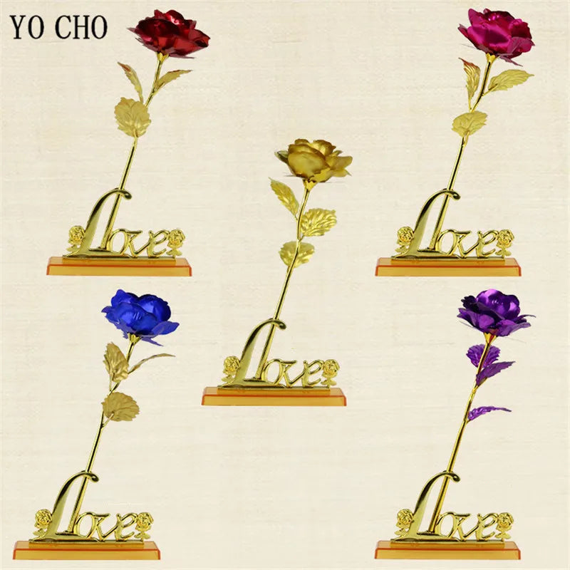 Rose éternelle galaxie colorée fleurs artificielles 24K feuille d'or fleur amour Base boîte évasée pour petite amie cadeau de saint valentin