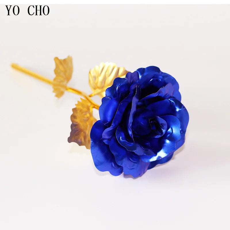 Rose éternelle galaxie colorée fleurs artificielles 24K feuille d'or fleur amour Base boîte évasée pour petite amie cadeau de saint valentin