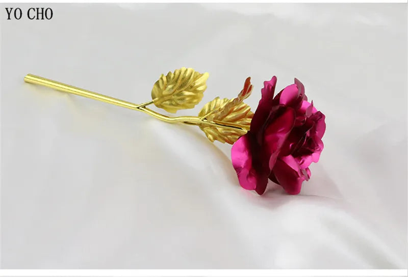 Rose éternelle galaxie colorée fleurs artificielles 24K feuille d'or fleur amour Base boîte évasée pour petite amie cadeau de saint valentin
