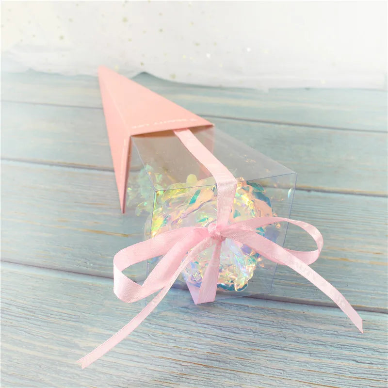 Rose éternelle galaxie colorée fleurs artificielles 24K feuille d'or fleur amour Base boîte évasée pour petite amie cadeau de saint valentin