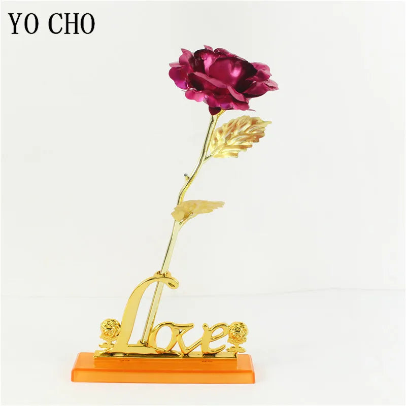 Rose éternelle galaxie colorée fleurs artificielles 24K feuille d'or fleur amour Base boîte évasée pour petite amie cadeau de saint valentin