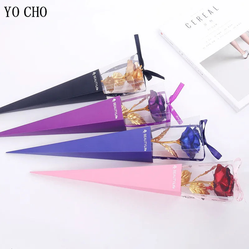 Rose éternelle galaxie colorée fleurs artificielles 24K feuille d'or fleur amour Base boîte évasée pour petite amie cadeau de saint valentin