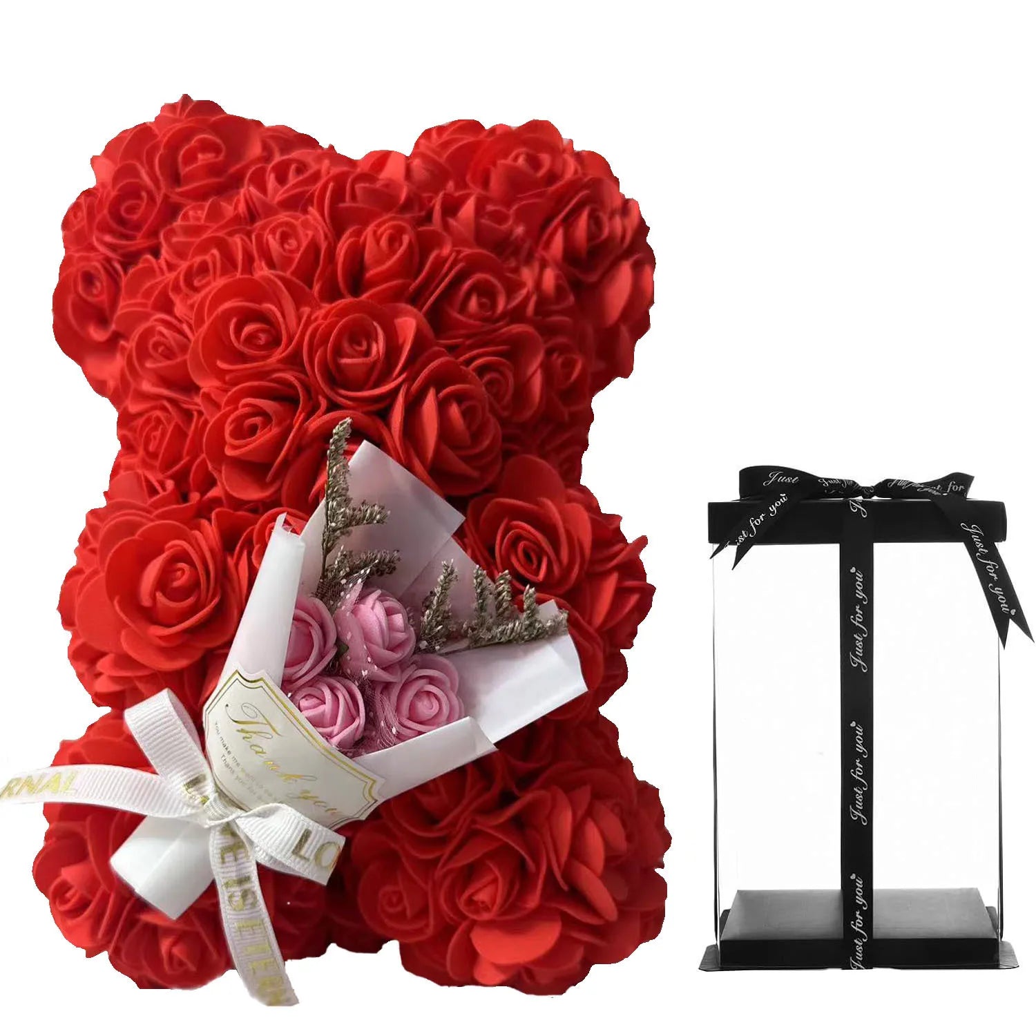 Oursons en rose artificielle de différente couleur pour offrir a saint valentin ou autre fête.