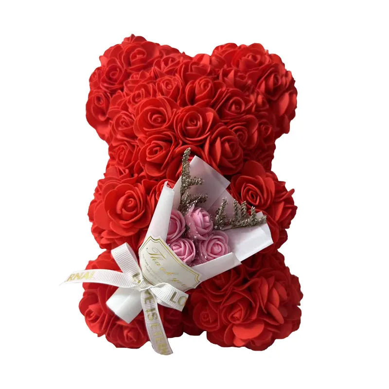 Oursons en rose artificielle de différente couleur pour offrir a saint valentin ou autre fête.